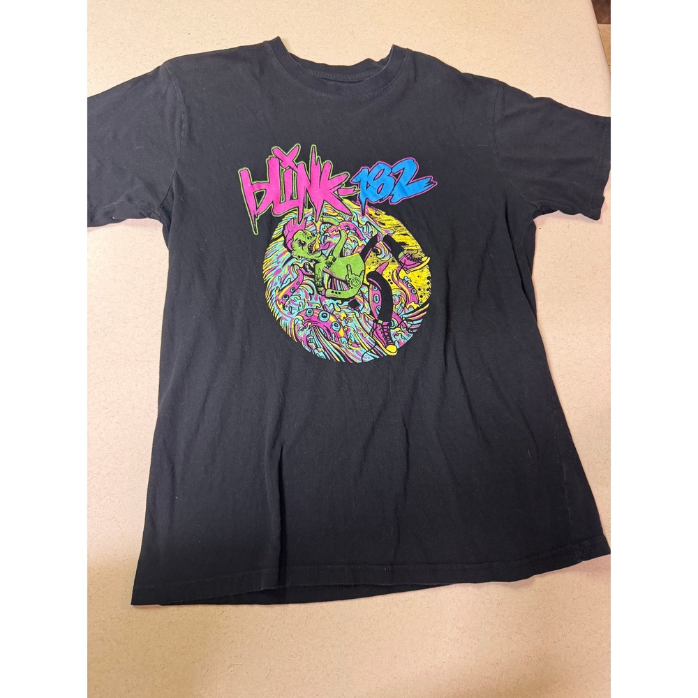 Blink-182 Neon Alien Graphic T-Shirt Black Mens Large Rock Off Punk Rock Band